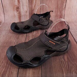 Crocs Swiftwater Mens Sz 11 Brown Mesh Closed Toe Deck Sandals Water Shoes 15041